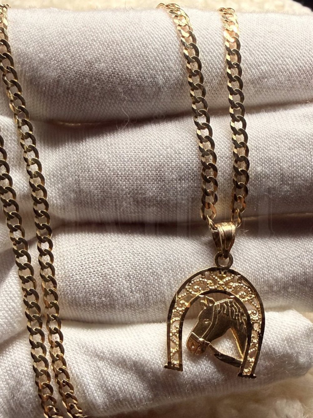14K Yellow Gold Lucky Horse Shoe Pendant with 2.7mm Cuban Chain - 24  inch